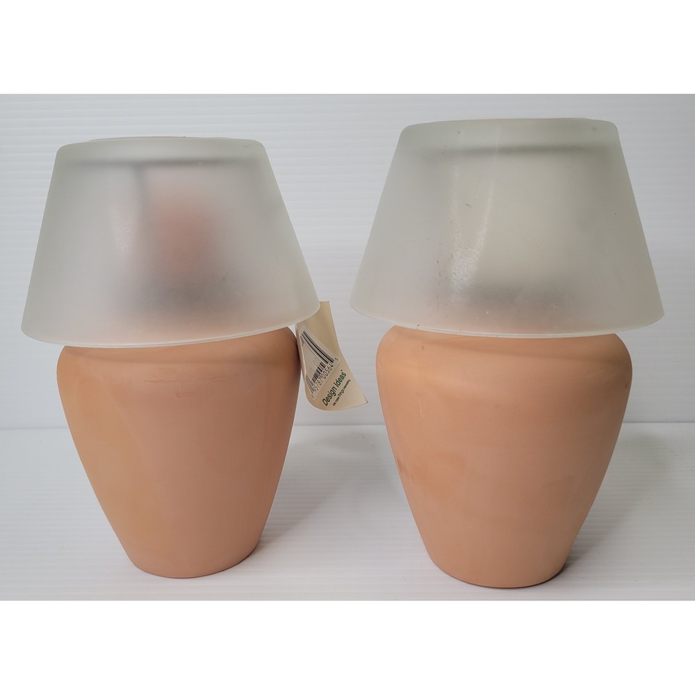 2 Design Ideas Terra Lamp‎ Votive Candle Holders Glass Lamp Shades Vintage NEW